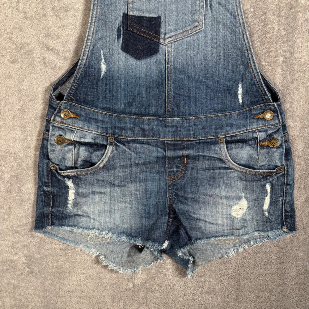 Vintage Guess Jeans Size S Denim Shorts Overalls Jumpsuit Blue Distressed Frayed - Picture 3 of 14